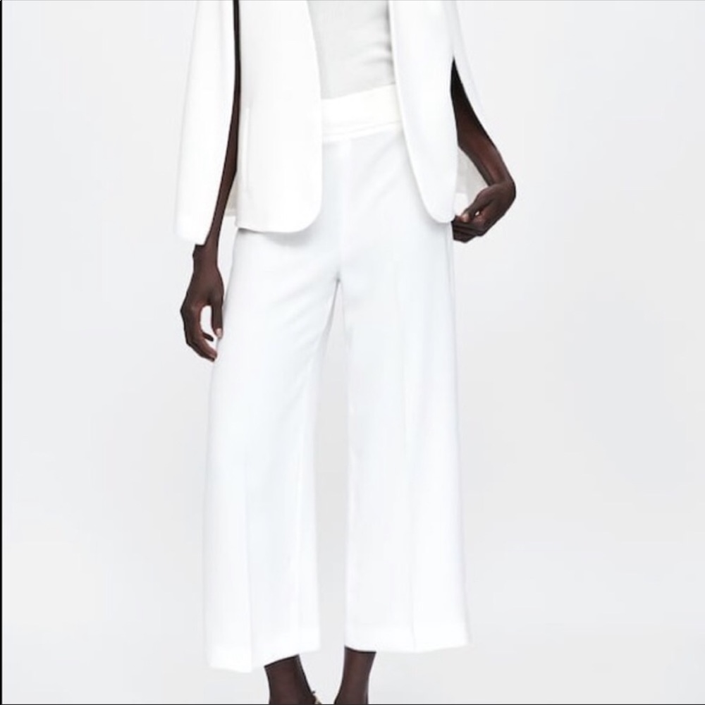 Zara NWT White Wide Leg Cropped Trousers